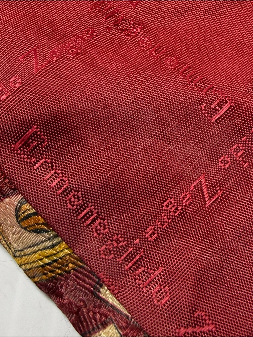 Ermenegildo Zegna Red Silk Tie with Gold and Cream Geometric Motif